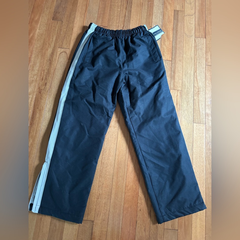 TekGear Boys lined track pants NWT Size 10-12 Black with pocket and White Stripe